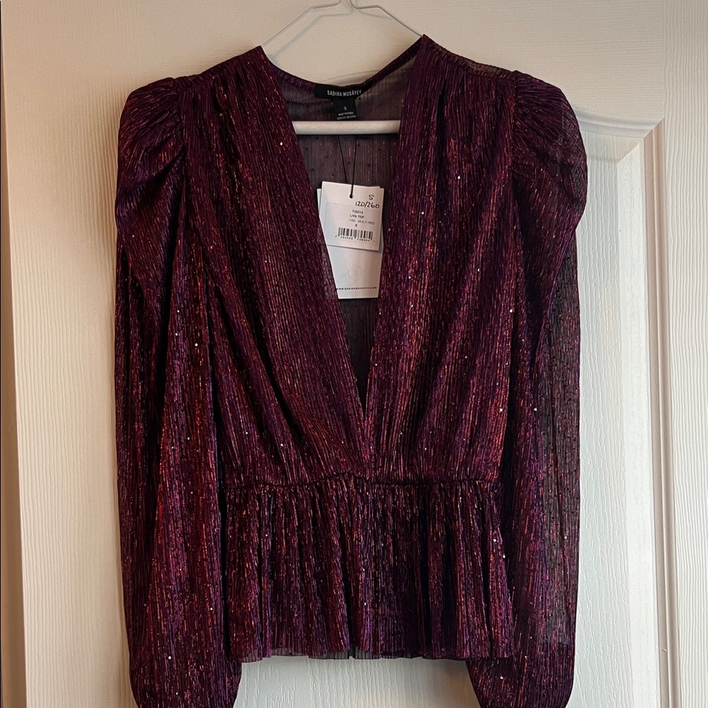 Sabina Musayev Burgundy Sequin Blouse